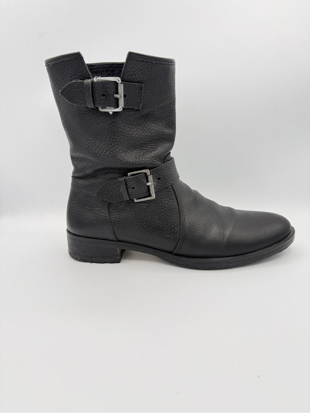 J. Crew Moto Biker Booties Pebbled Leather Buckle Grunge Goth Flat 9
